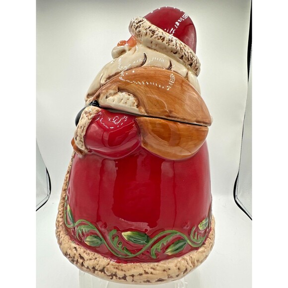 Large Ceramic Santa Cookie Jar 10.5” Red Christmas Holiday Kitchen Decor - Picture 4 of 9